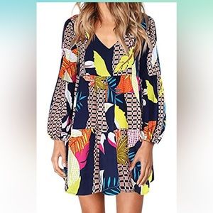 Women’s Tiered Long Sleeve Shift Dress - Small